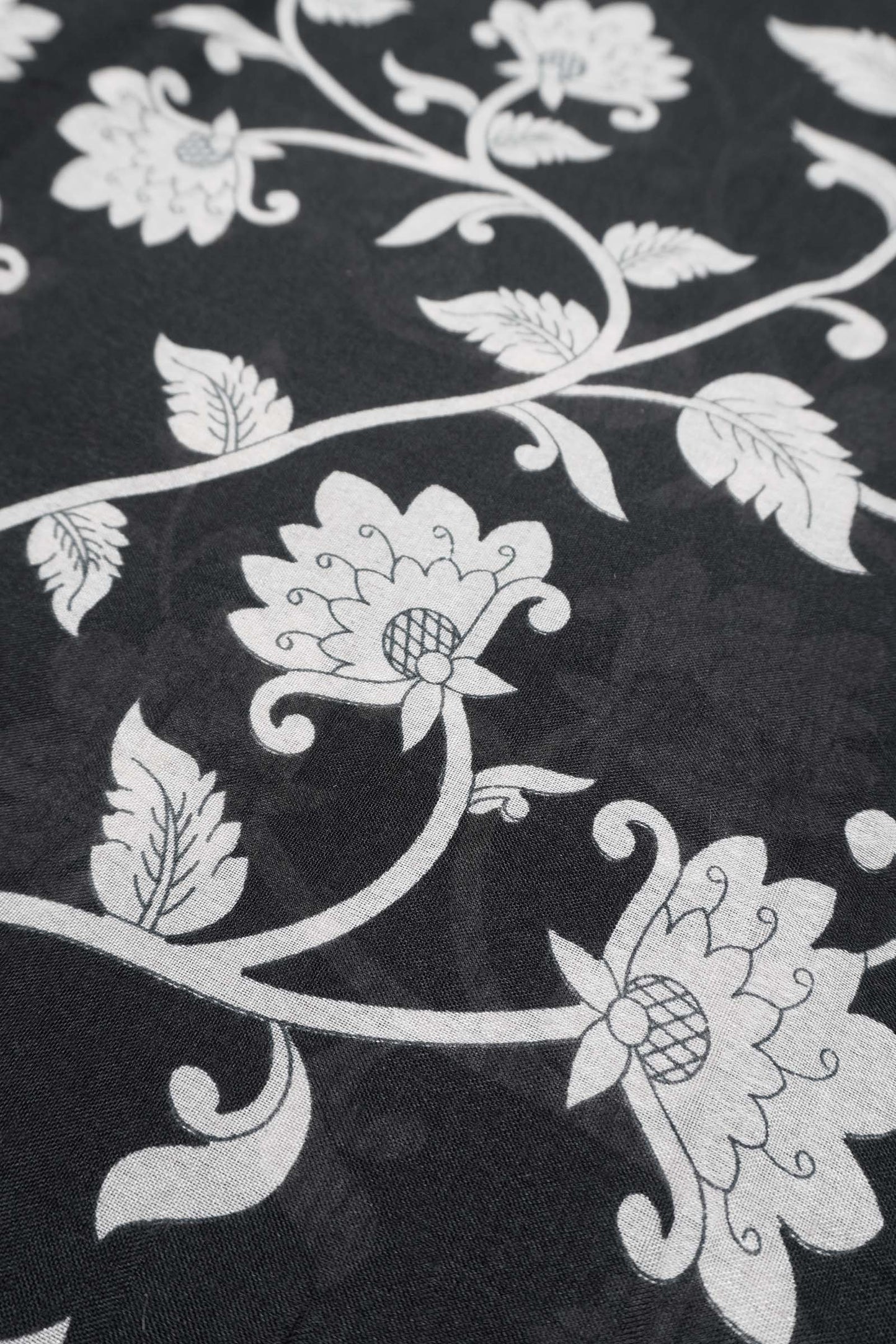 Black Printed Cotton Foliage Prints Kalamkari Inspired Pallu Zari Border Saree