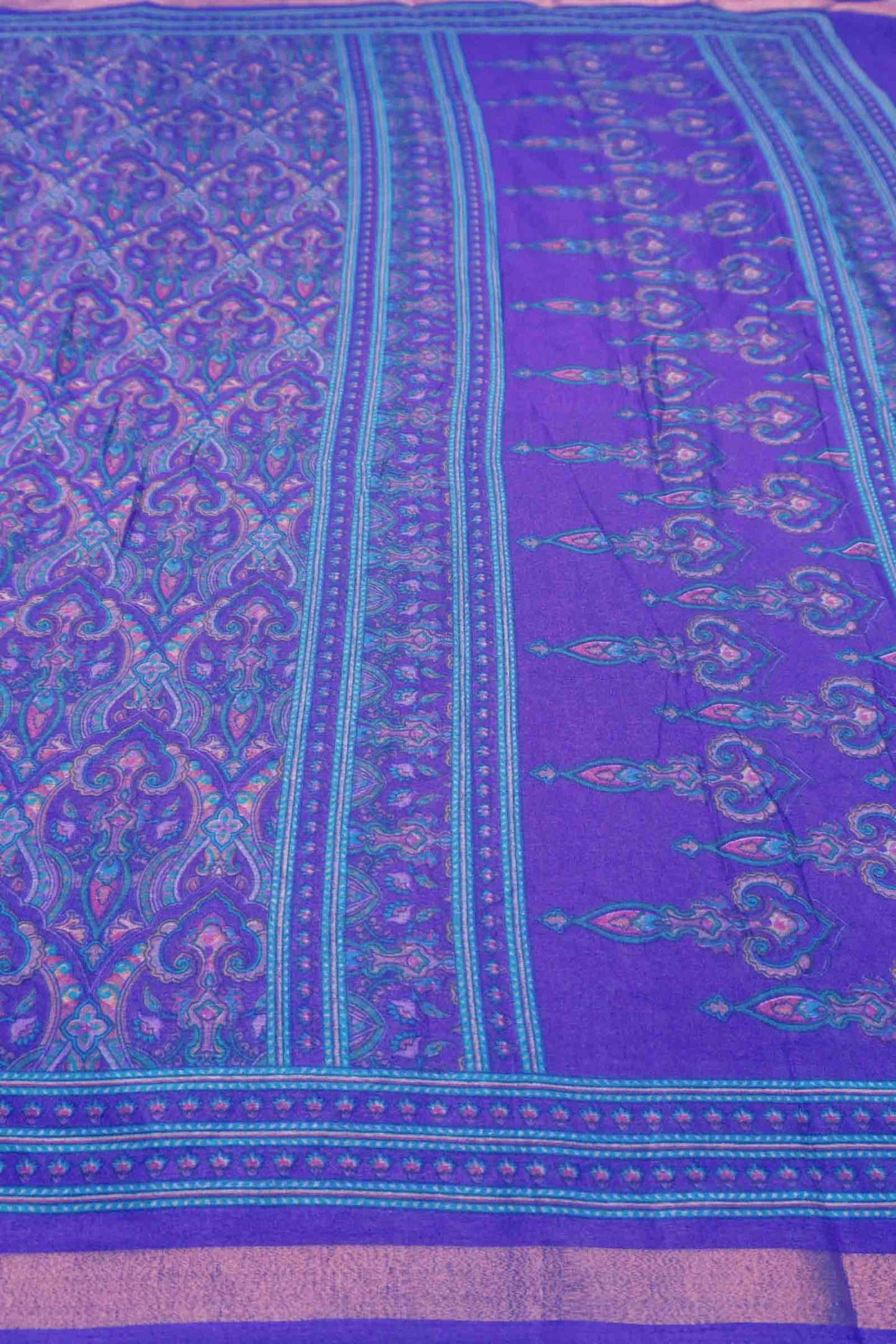 Royal Violet Printed Malai Cotton Rich Florals Zari Border Saree