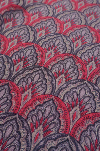 Red With Black Printed Malai Cotton Flames of Forest Zari Border Saree