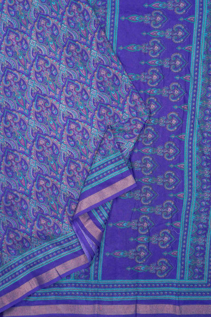 Royal Violet Printed Malai Cotton Rich Florals Zari Border Saree