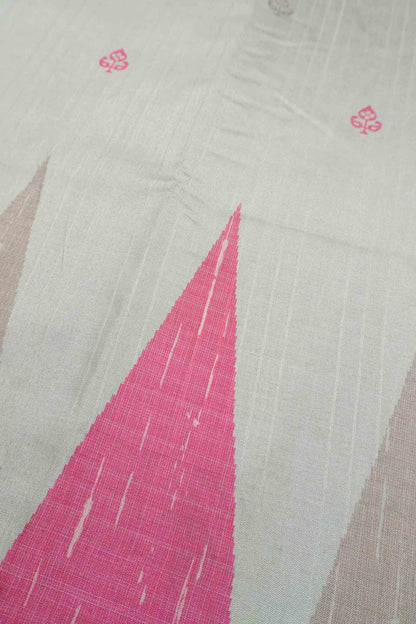 Off White With Pink Printed Cotton Temple Border Butta Saree
