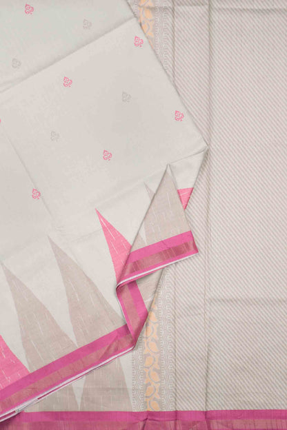 Off White With Pink Printed Cotton Temple Border Butta Saree