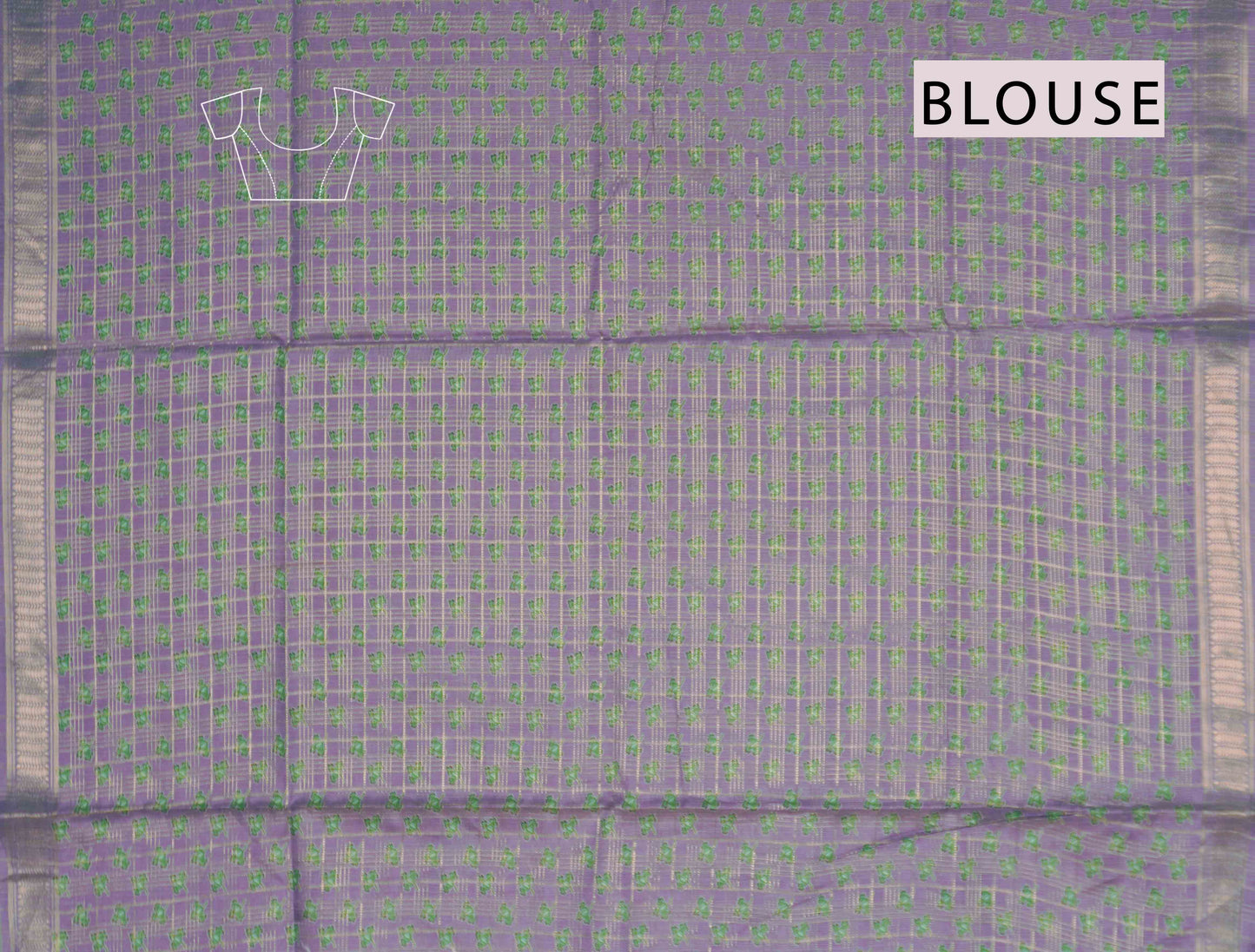 Green Printed Cotton Elephant Parade Border  Zari Checks Saree