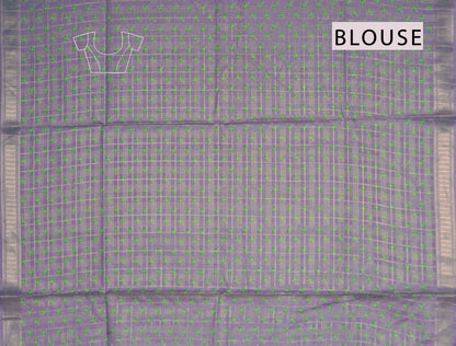 Green Printed Cotton Elephant Parade Border  Zari Checks Saree