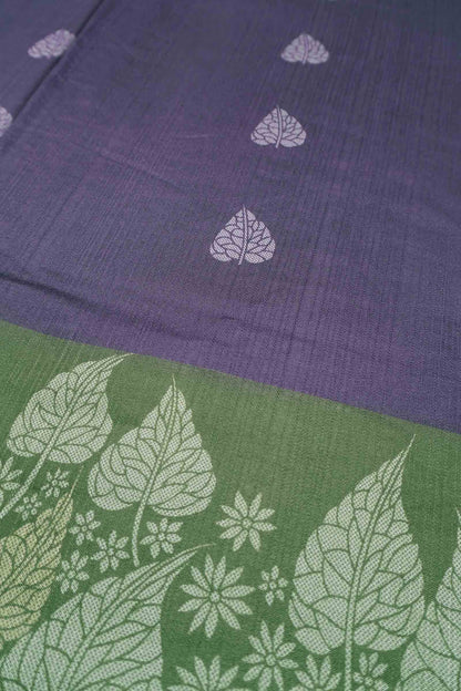 Violet Printed Cotton Foliage Border Zari Border Saree
