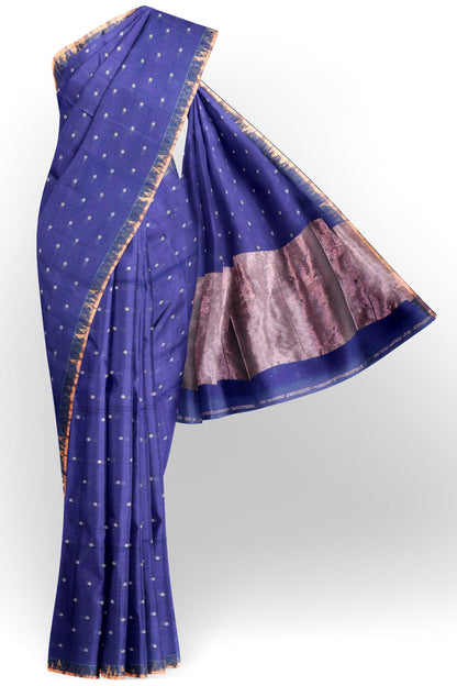 Violet Soft Bengal Cotton Mini Butta Block Zari Pallu Saree