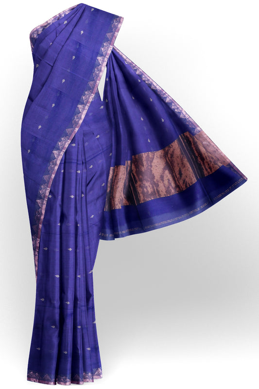 Violet Soft Bengal Cotton Mini Tilaka Butta Gopuram Style Border Block Zari Pallu Saree