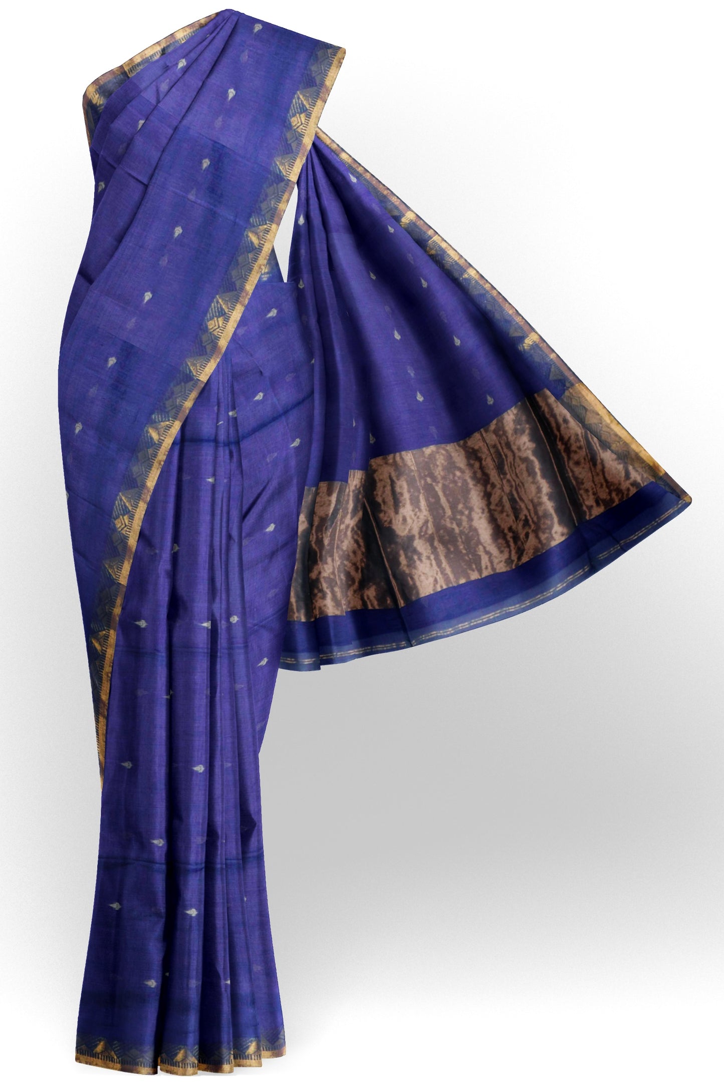 Violet Soft Bengal Cotton Mini Tilaka Butta Block Zari Pallu Saree
