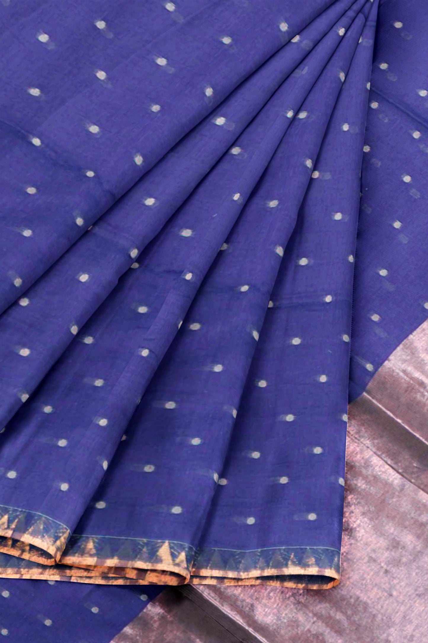 Violet Soft Bengal Cotton Mini Butta Block Zari Pallu Saree