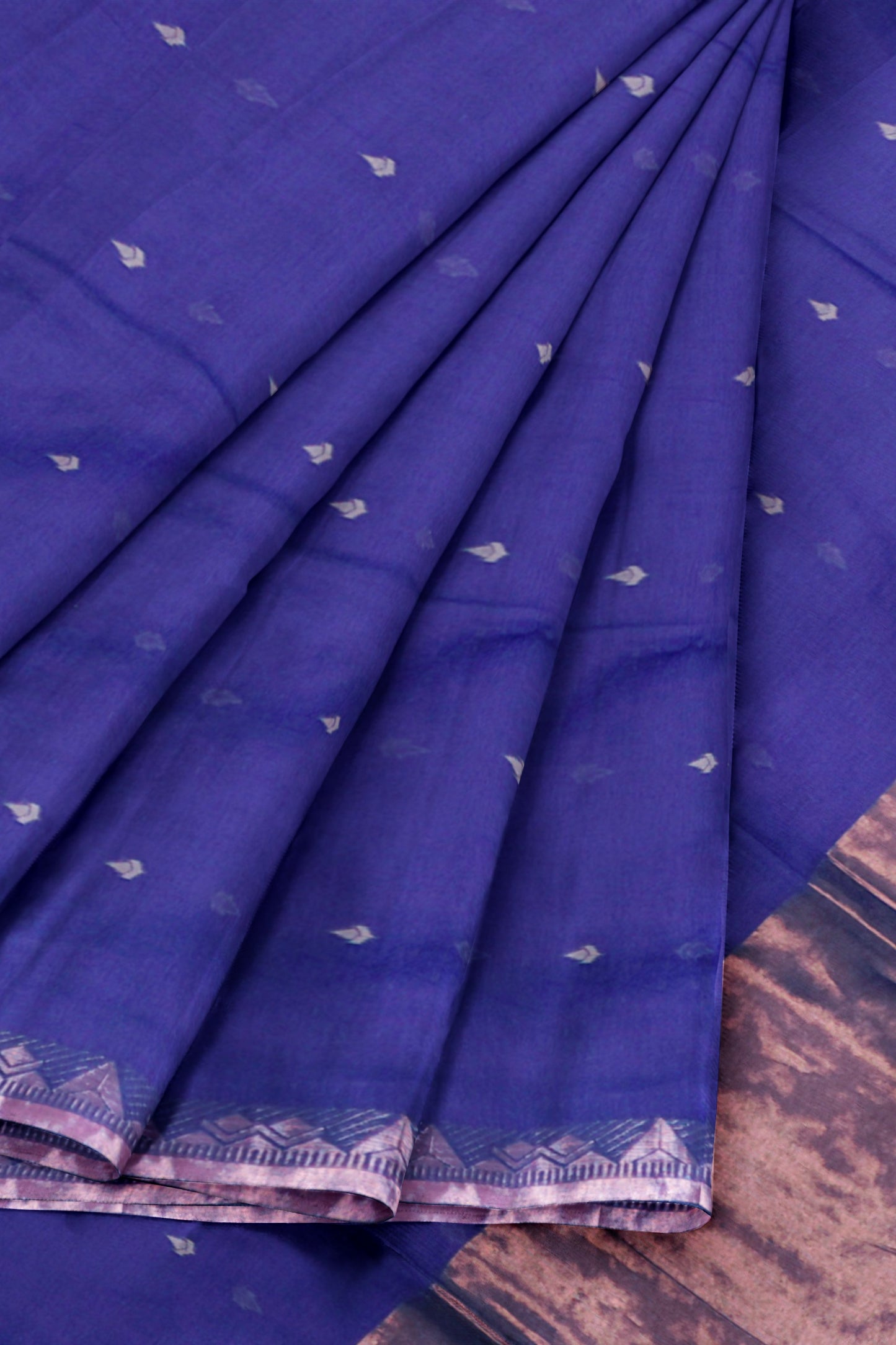 Violet Soft Bengal Cotton Mini Tilaka Butta Gopuram Style Border Block Zari Pallu Saree