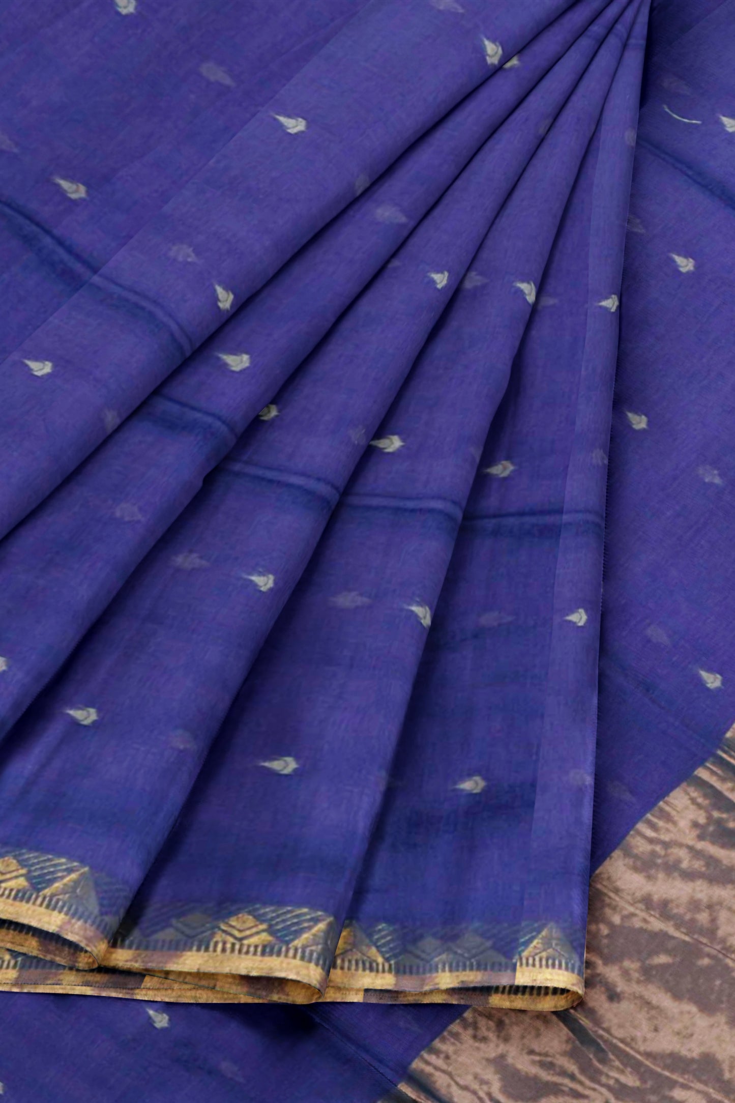 Violet Soft Bengal Cotton Mini Tilaka Butta Block Zari Pallu Saree