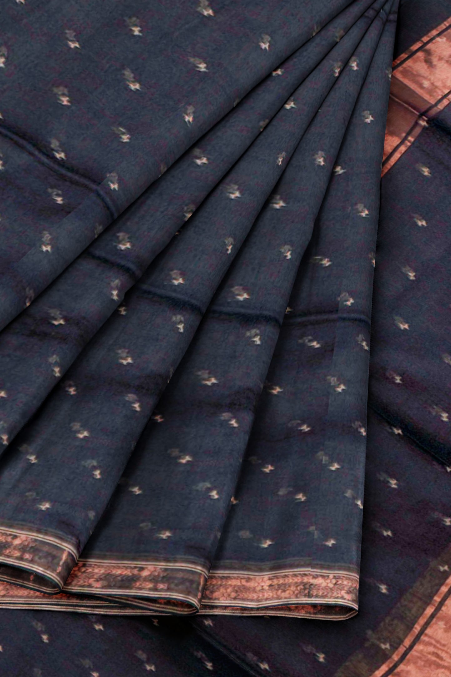 Black Soft Bengal Cotton Mini Butta Block Zari Pallu Saree