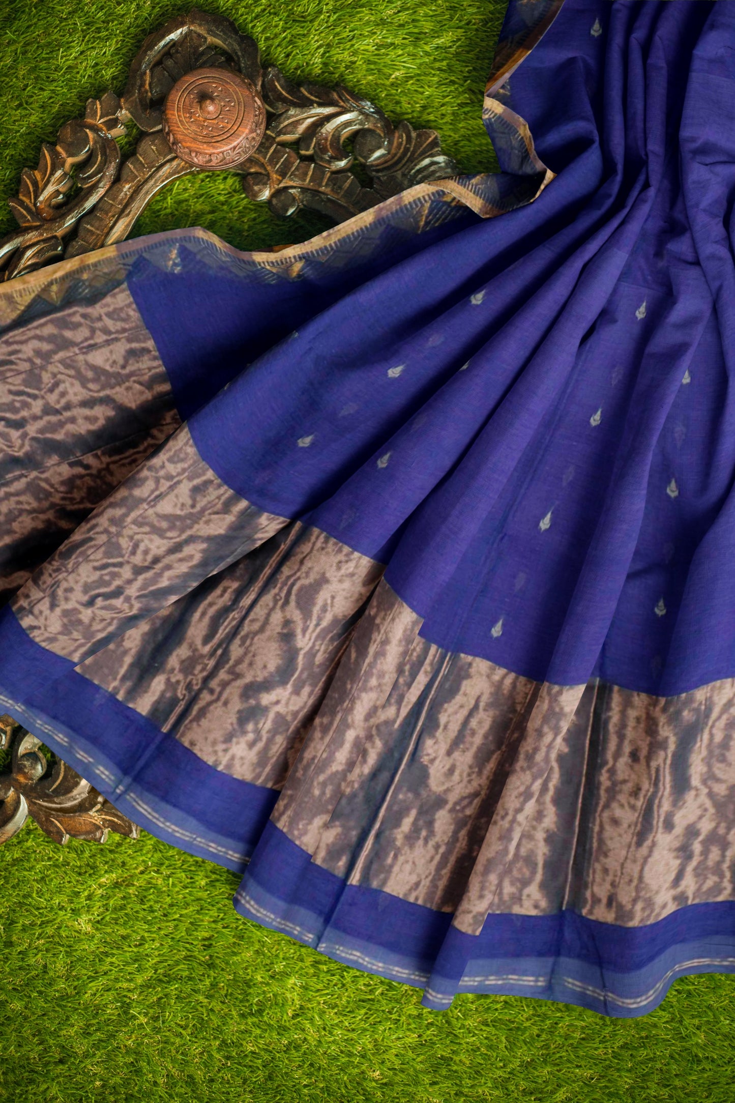 Violet Soft Bengal Cotton Mini Tilaka Butta Block Zari Pallu Saree