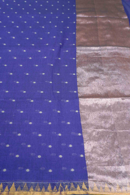 Violet Soft Bengal Cotton Mini Butta Block Zari Pallu Saree