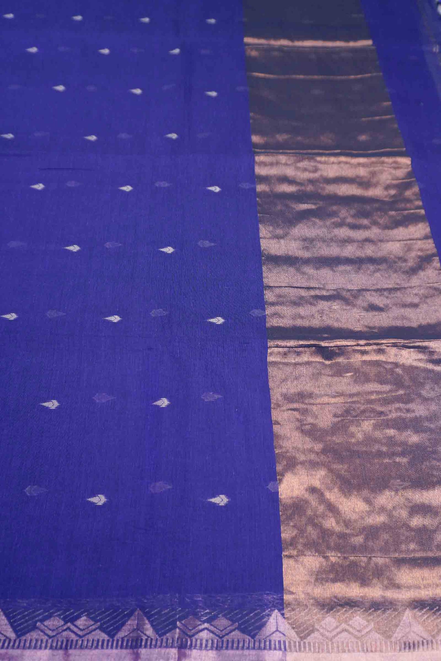 Violet Soft Bengal Cotton Mini Tilaka Butta Gopuram Style Border Block Zari Pallu Saree