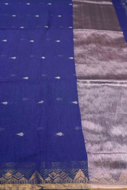 Violet Soft Bengal Cotton Mini Tilaka Butta Block Zari Pallu Saree