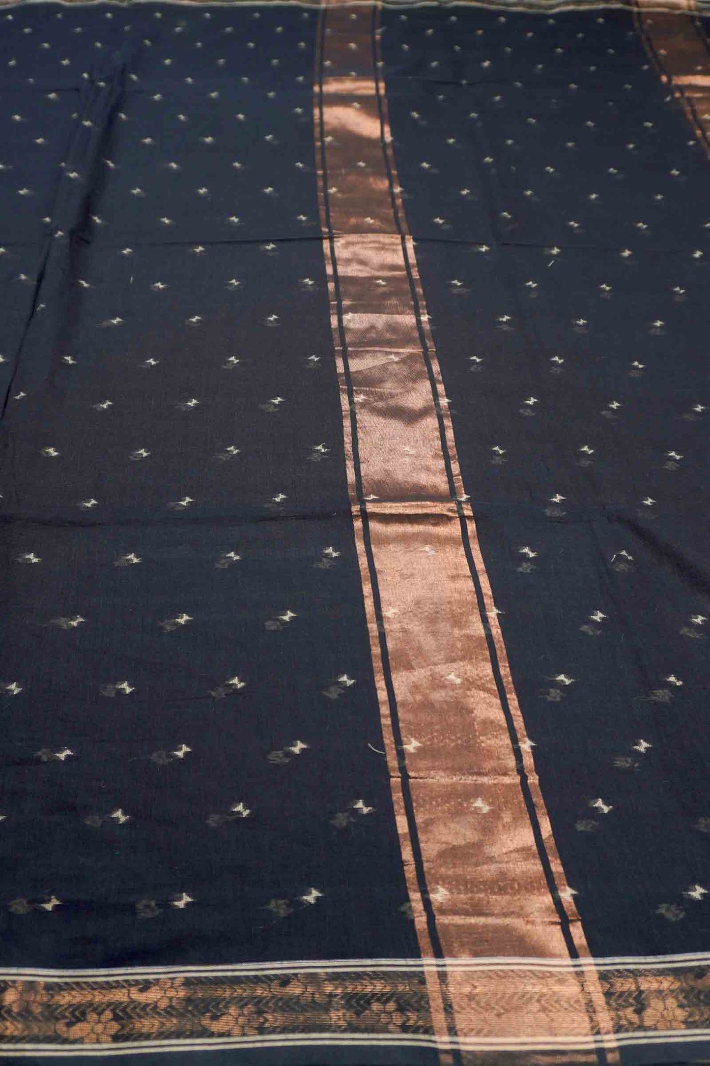 Black Soft Bengal Cotton Mini Butta Block Zari Pallu Saree