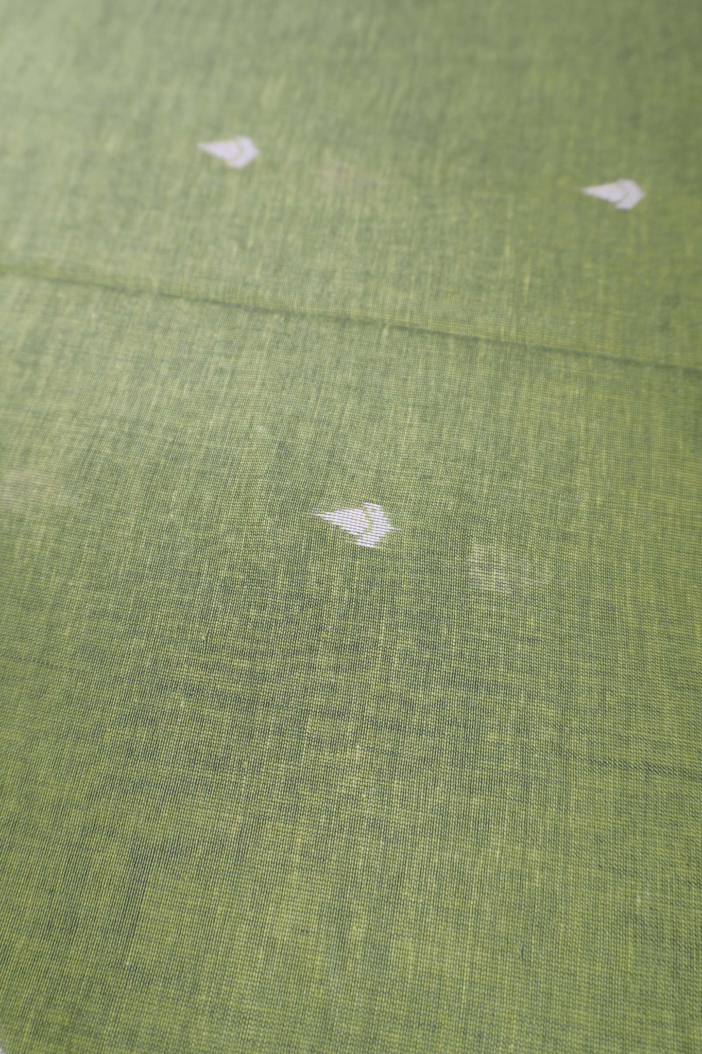 Green Soft Bengal Cotton Mini Tilaka Butta Block Zari Pallu Saree