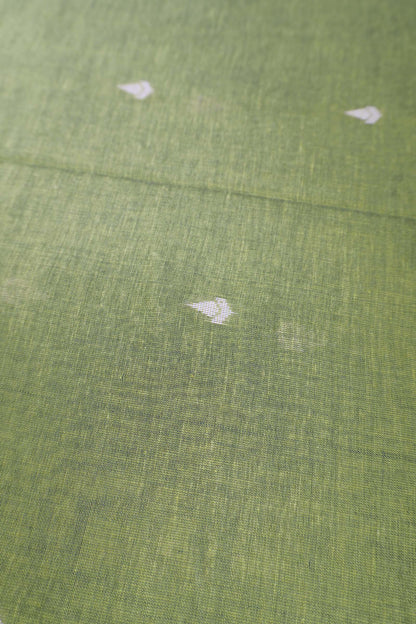 Green Soft Bengal Cotton Mini Tilaka Butta Block Zari Pallu Saree