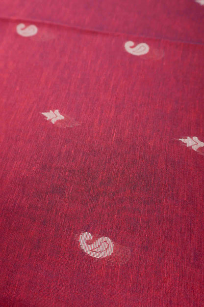 Dark Maroon Soft Bengal Cotton Mini Paisely Butta Block Zari Pallu Saree