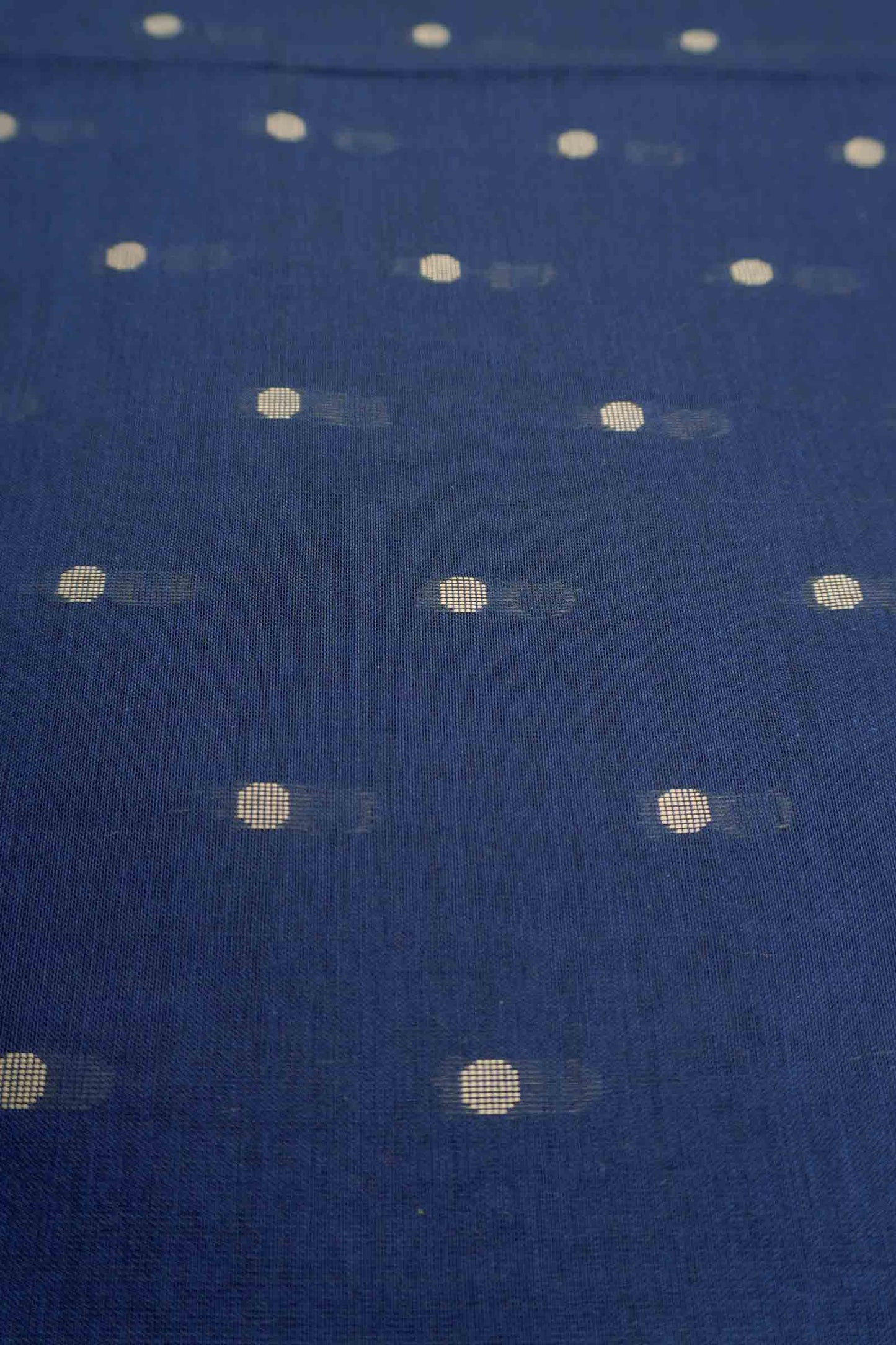 Navy Blue Soft Bengal Cotton Mini Polka Butta Block Temple Border Zari Pallu Saree