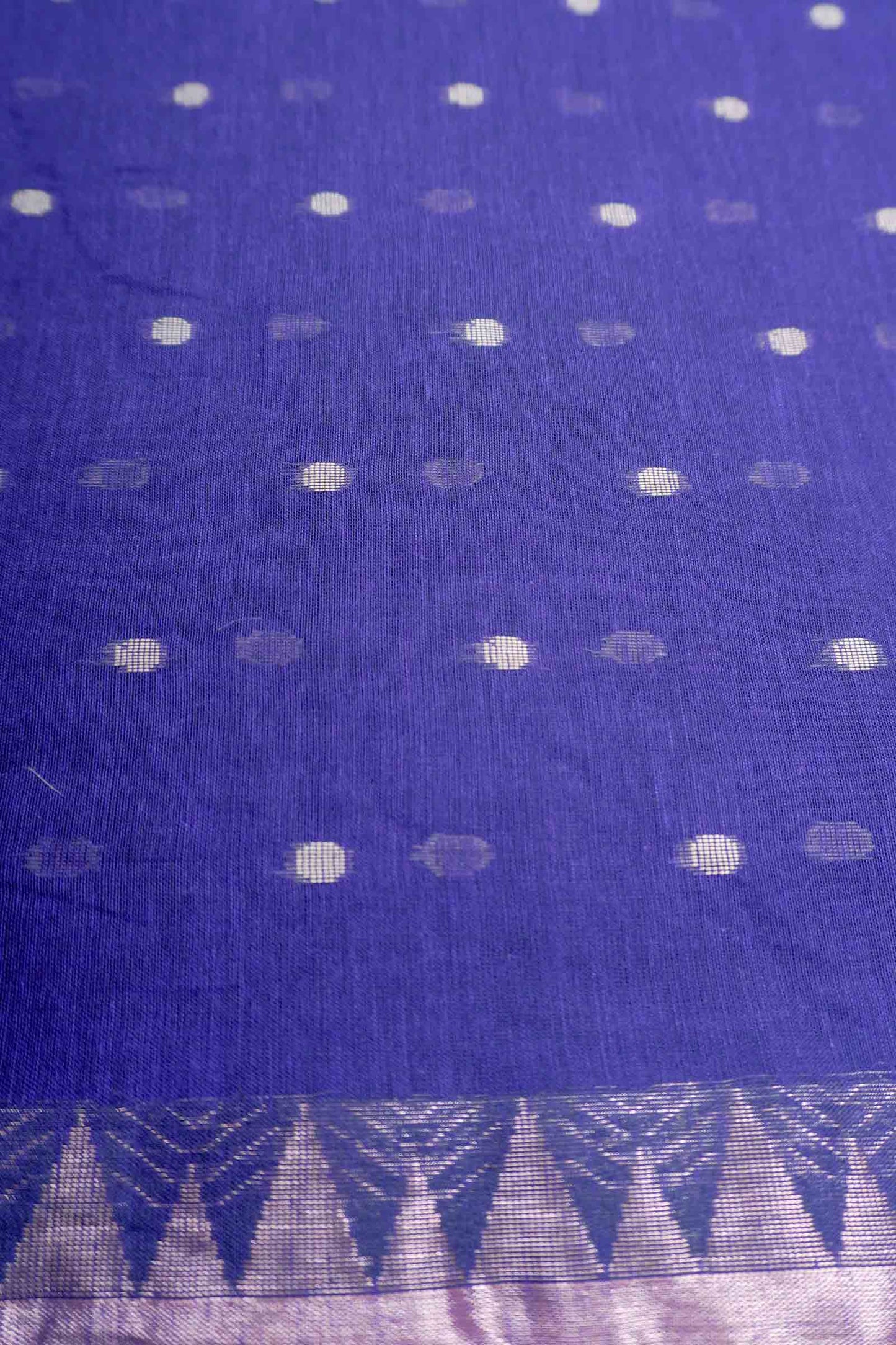 Navy Soft Bengal Cotton Mini Butta Block Zari Pallu Temple Border Saree