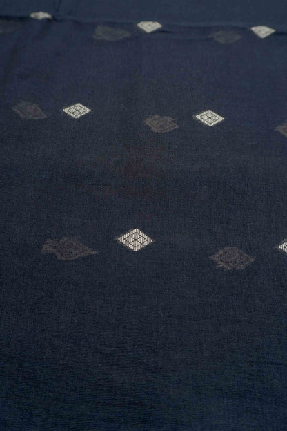 Black Soft Bengal Cotton Mini Diamond Butta Leaf Border Block Zari Pallu Saree