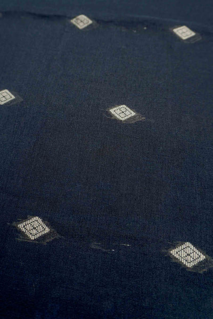 Black Soft Bengal Cotton Mini Diamond Butta Block Zari Pallu Saree