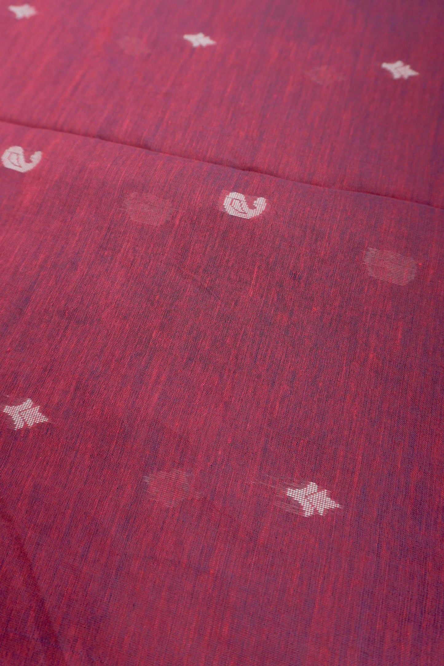 Dark Maroon Soft Bengal Cotton Mini Mango Leaf Butta Block Zari Pallu Saree
