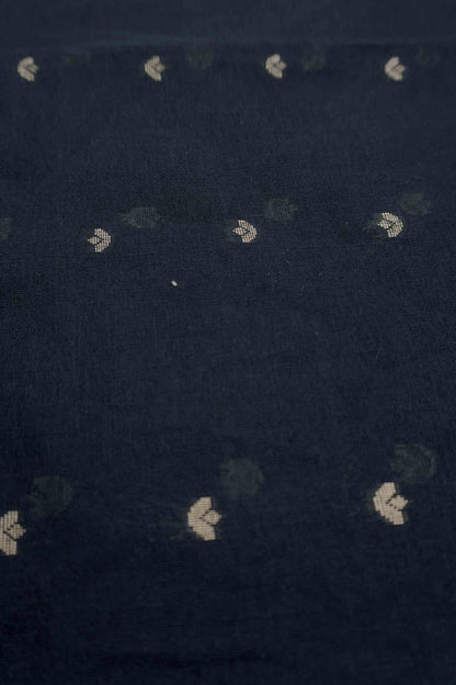 Black Soft Bengal Cotton Mini Leaf Butta Block Zari Pallu Saree