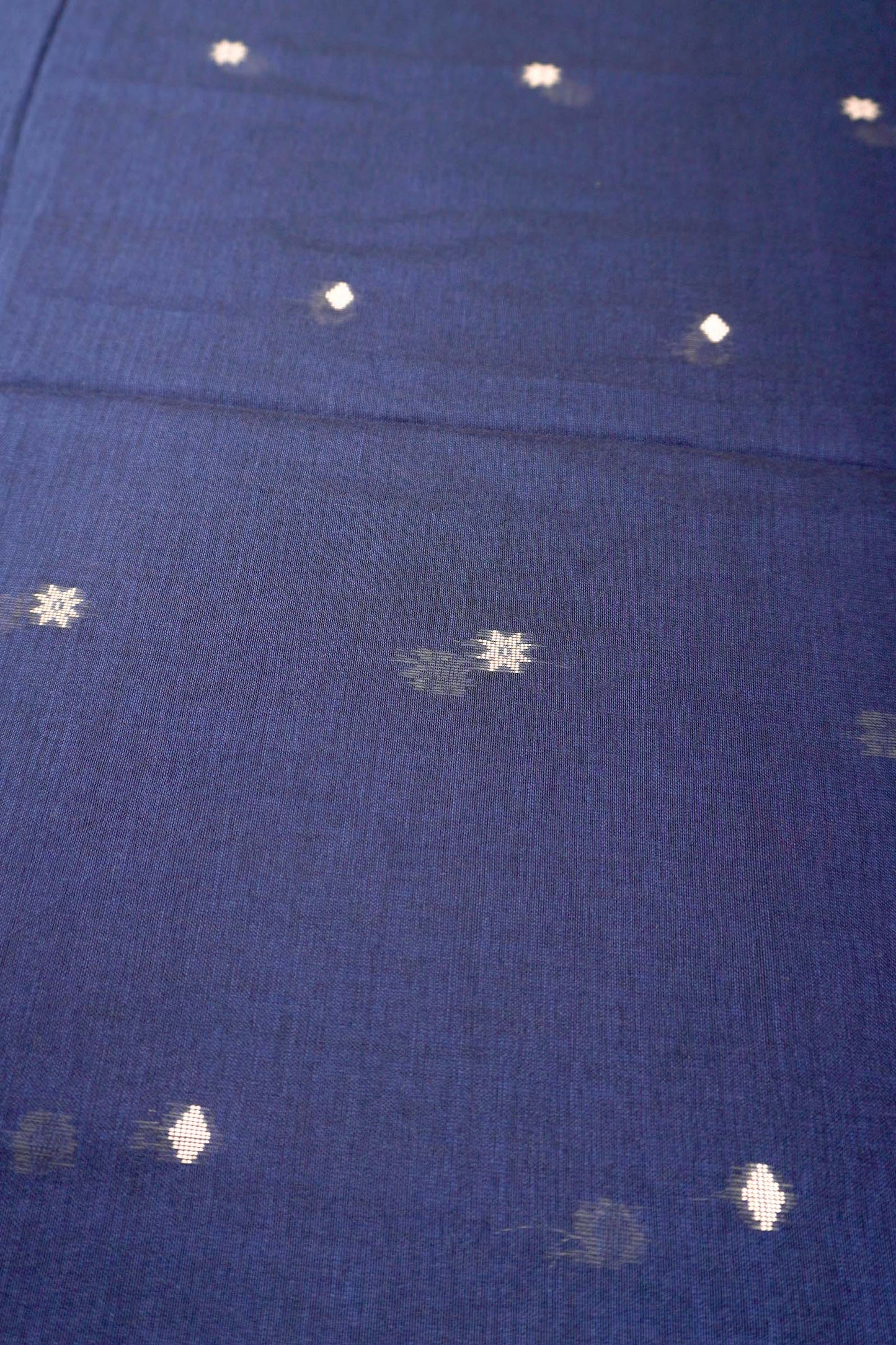 Navy Blue Soft Bengal Cotton Mini Star Butta Block Zari Pallu Saree