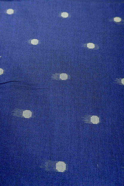 Navy Blue Soft Bengal Cotton Mini Polka Butta Block Zari Pallu Saree