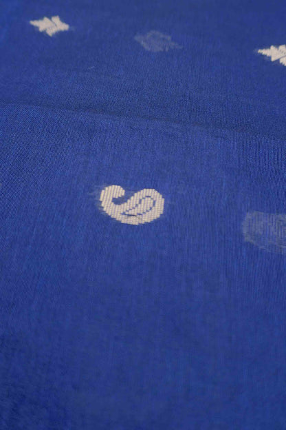 Navy Blue Soft Bengal Cotton Mini Paisely Butta Block Zari Pallu Saree