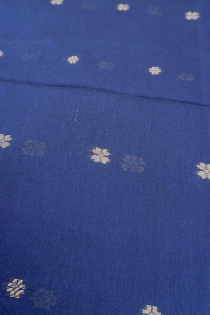 Navy Blue Soft Bengal Cotton Mini Floral Butta Block Zari Pallu Saree