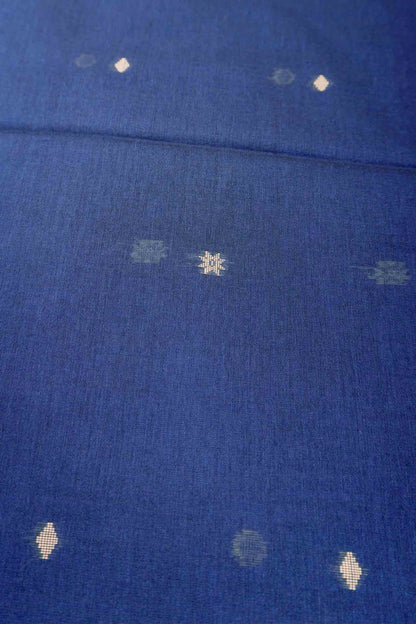 Navy Blue Soft Bengal Cotton Mini Tara Butta Block Zari Pallu Saree