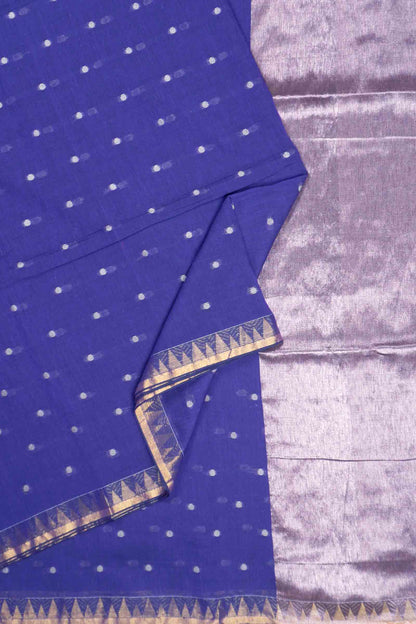 Violet Soft Bengal Cotton Mini Butta Block Zari Pallu Saree