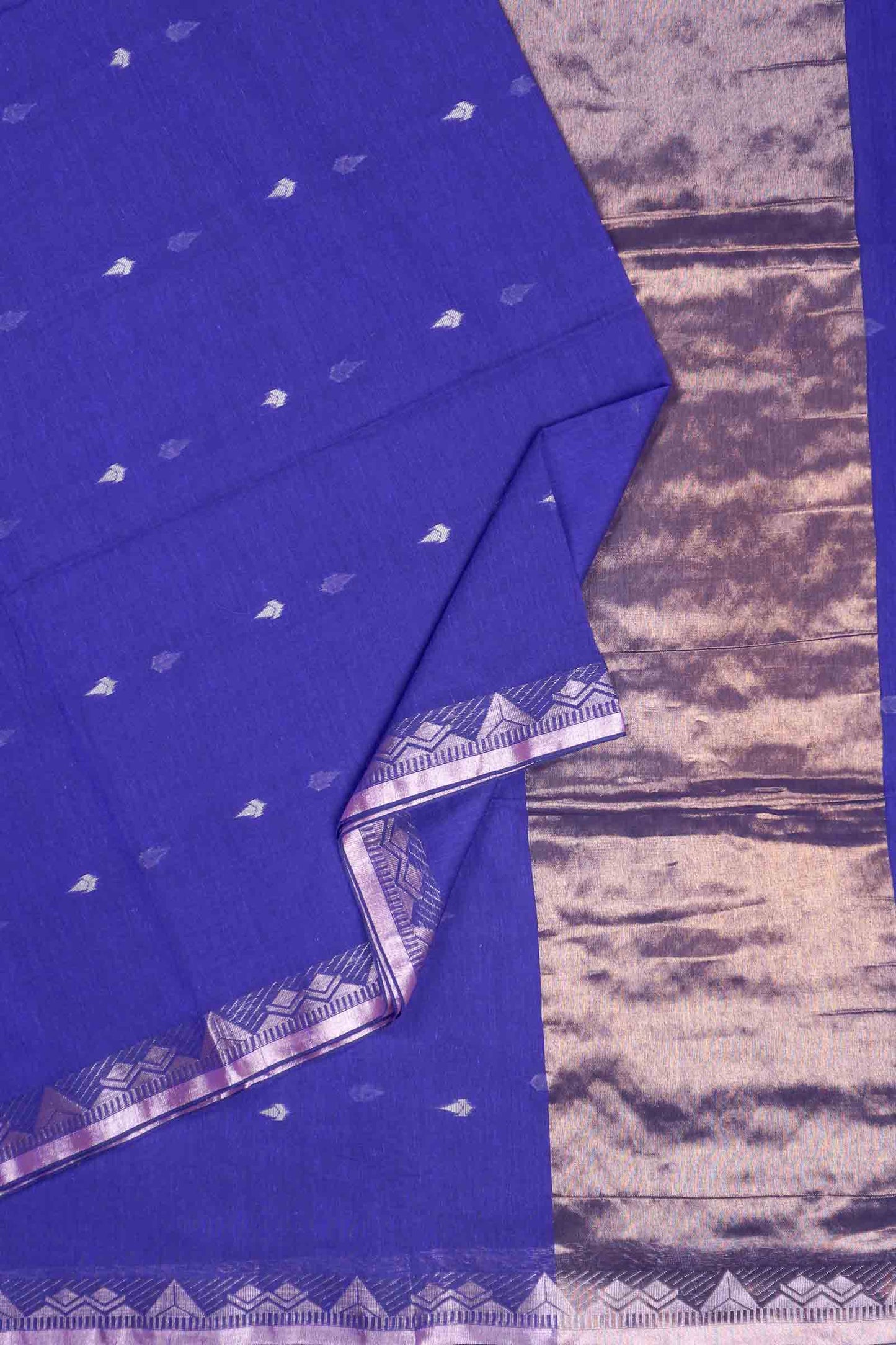 Violet Soft Bengal Cotton Mini Tilaka Butta Gopuram Style Border Block Zari Pallu Saree