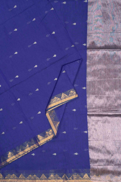 Violet Soft Bengal Cotton Mini Tilaka Butta Block Zari Pallu Saree