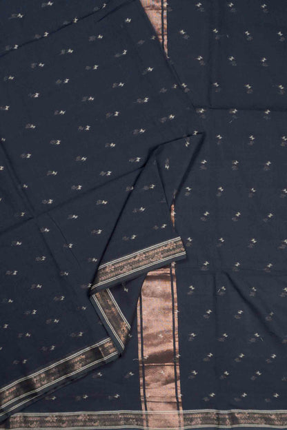 Black Soft Bengal Cotton Mini Butta Block Zari Pallu Saree