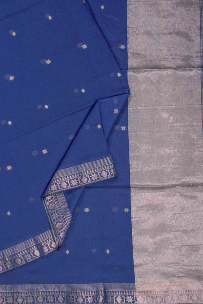 Navy Blue Soft Bengal Cotton Mini Tara Butta Block Zari Pallu Saree