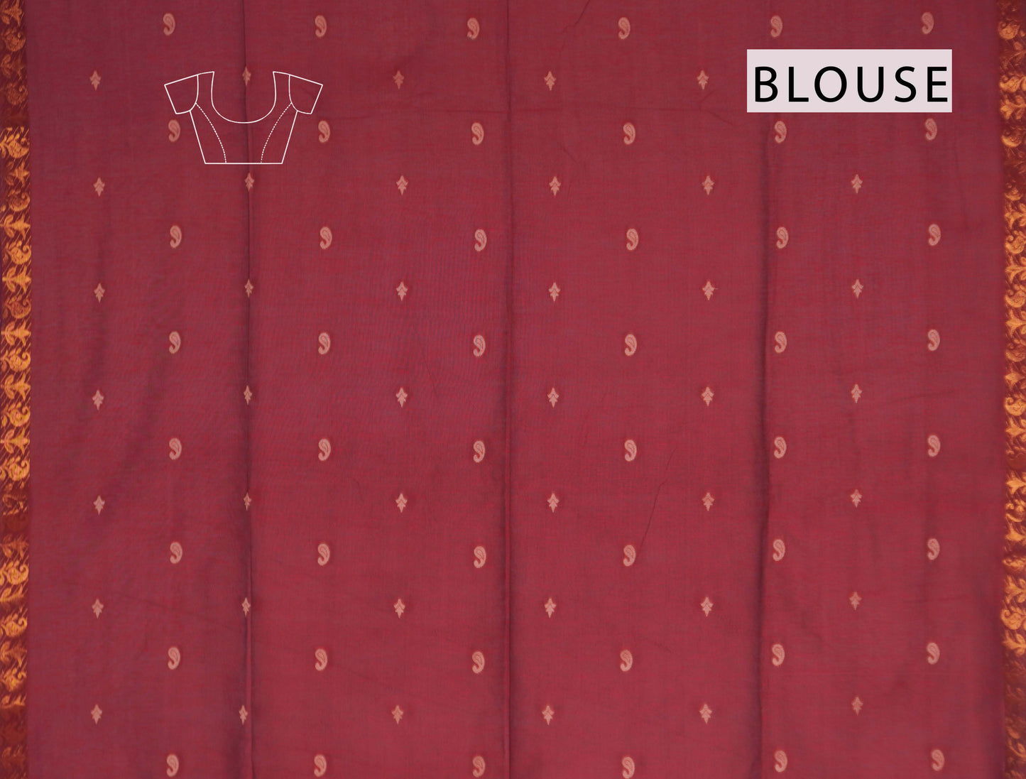 Dark Maroon Soft Bengal Cotton Mini Paisely Butta Block Zari Pallu Saree