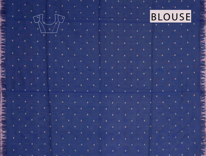 Navy Blue Soft Bengal Cotton Mini Polka Butta Block Temple Border Zari Pallu Saree