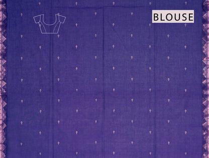 Violet Soft Bengal Cotton Mini Tilaka Butta Gopuram Style Border Block Zari Pallu Saree