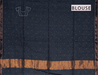 Black Soft Bengal Cotton Mini Butta Block Zari Pallu Saree