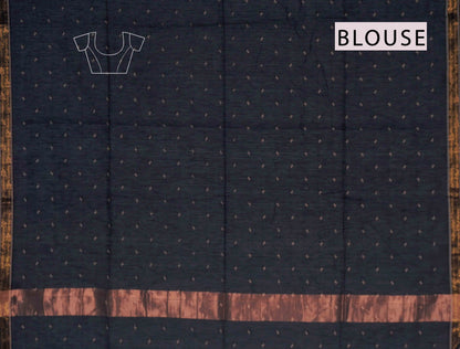 Black Soft Bengal Cotton Mini Butta Block Zari Pallu Saree