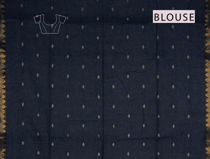 Black Soft Bengal Cotton Mini Diamond Butta Block Zari Pallu Saree