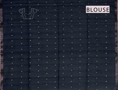 Black Soft Bengal Cotton Mini Leaf Butta Block Zari Pallu Saree