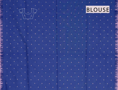 Navy Blue Soft Bengal Cotton Mini Polka Butta Block Zari Pallu Saree