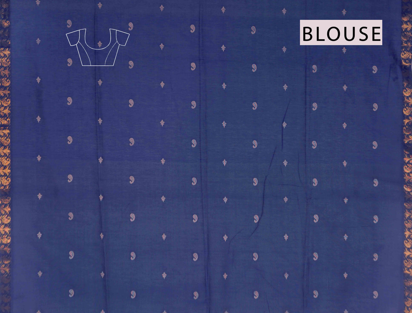 Navy Blue Soft Bengal Cotton Mini Paisely Butta Block Zari Pallu Saree