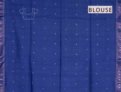 Navy Blue Soft Bengal Cotton Mini Tara Butta Block Zari Pallu Saree
